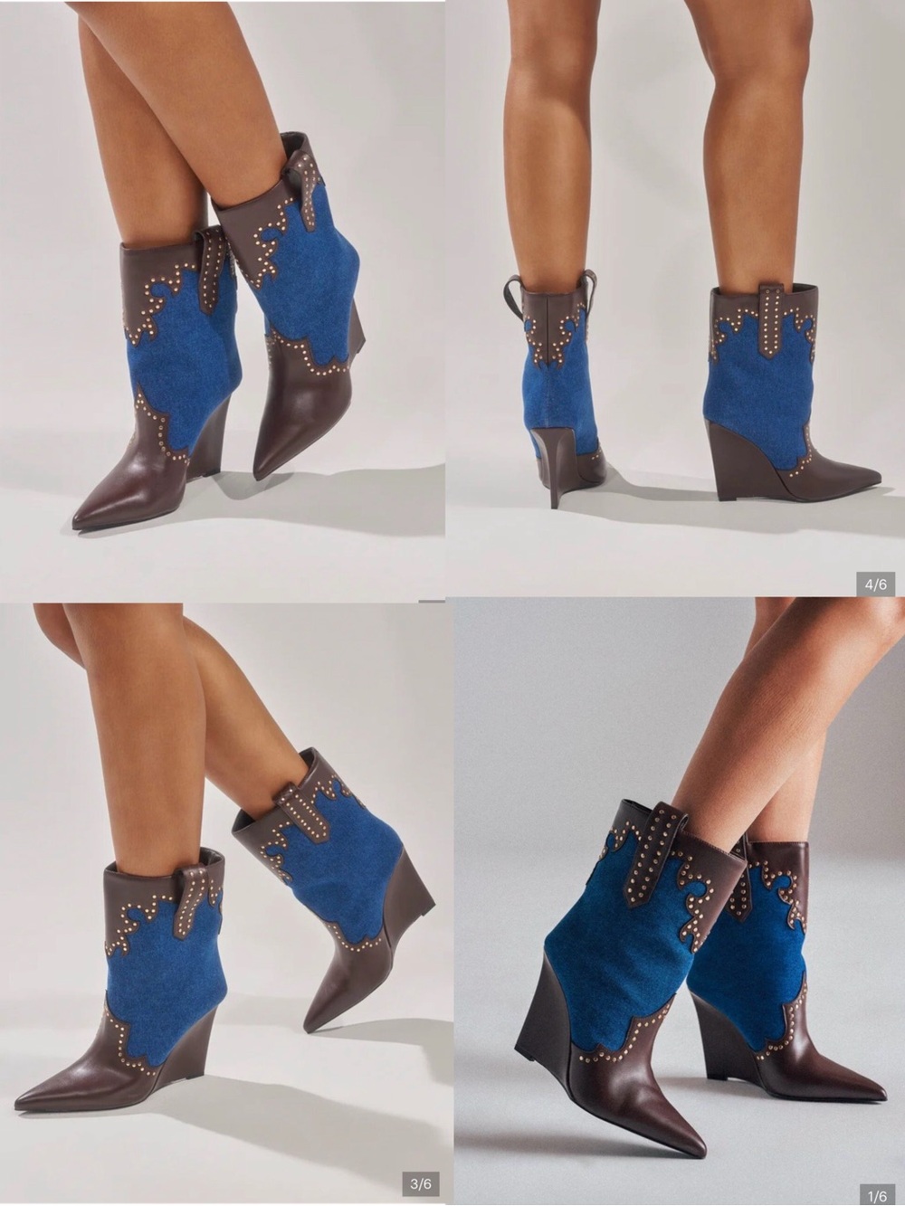 AKIRA AZALEA WANG TALLULAH DENIM WEDGE WESTERN BOOTIE Size 66 - Picture 1 of 7